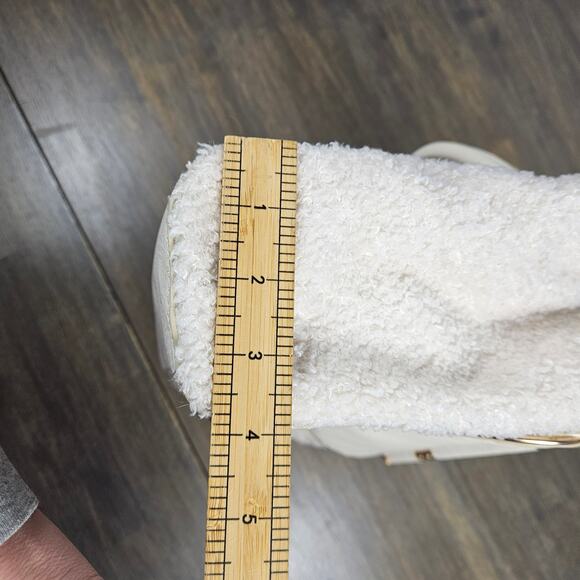 Lauren Conrad Ivory Sherpa Side Faux Leather Satchel Bag Gold Hardware Winter - Picture 9 of 9